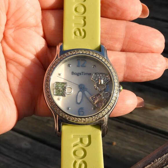 RARE, Unique Simona Rosato Designer Watch \'Bags Time\' - Lime Green Band